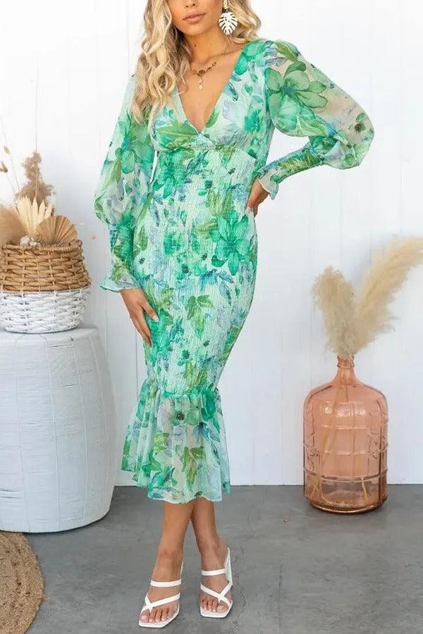Melissa | Midi Dress with Floral Ruffles