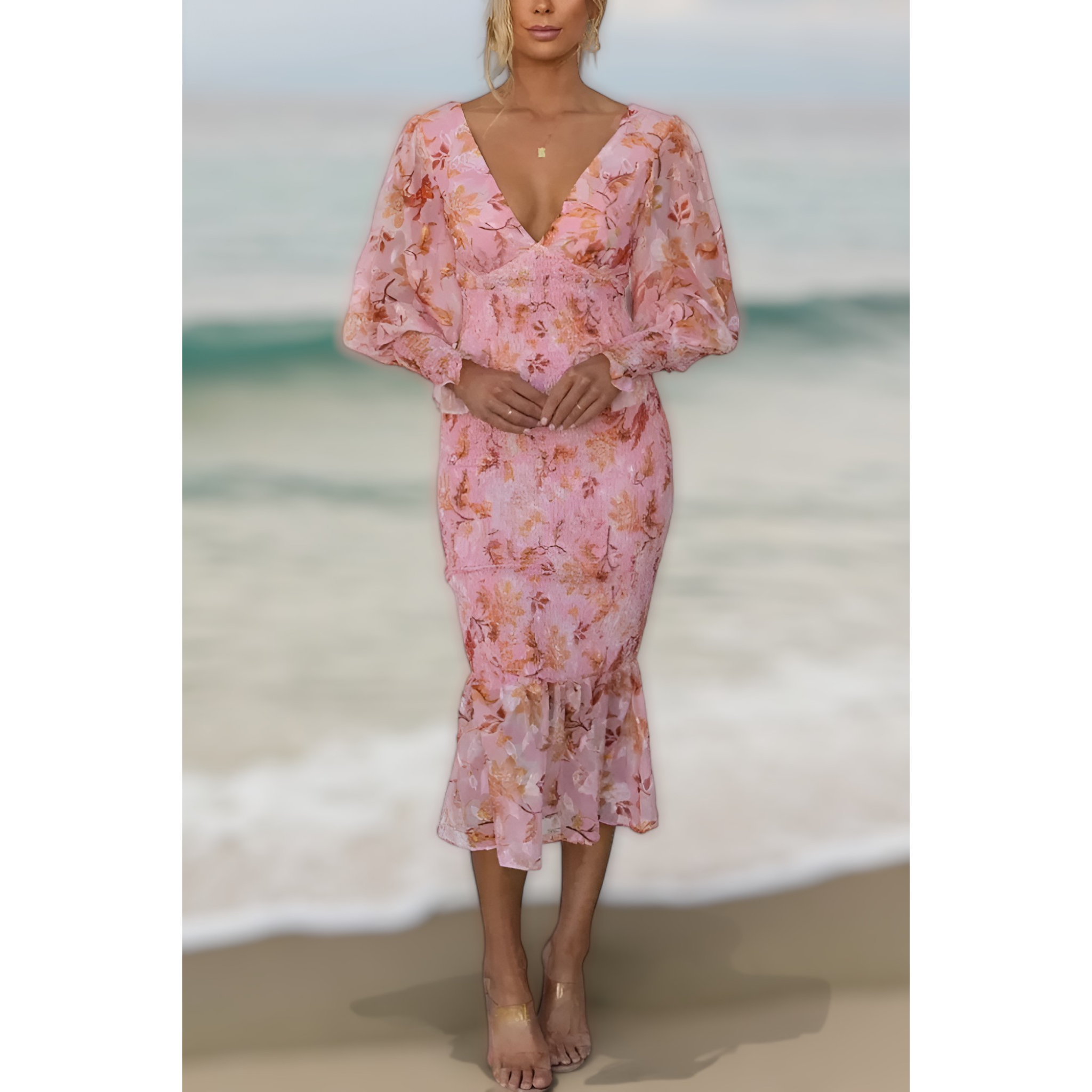 Melissa | Midi Dress with Floral Ruffles