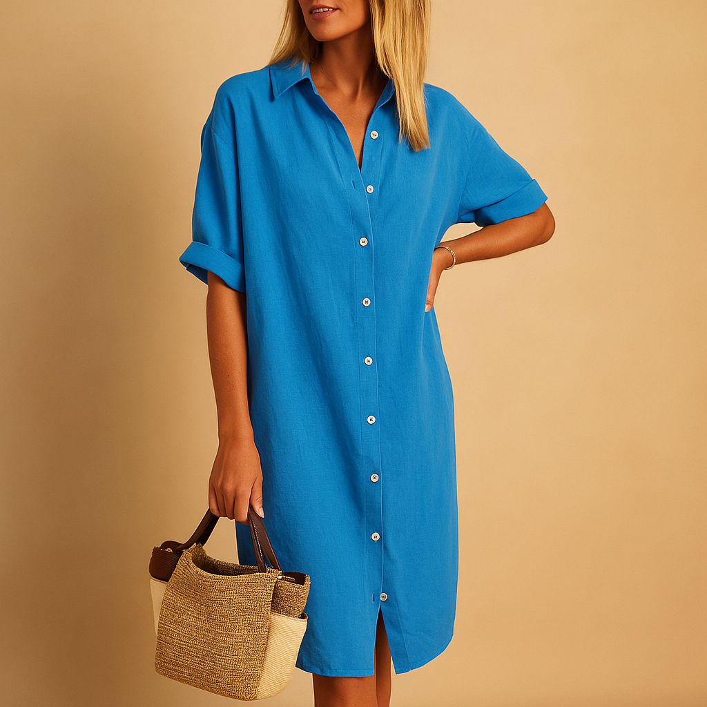 Milou Women's Short Sleeve Long Shirt Dress