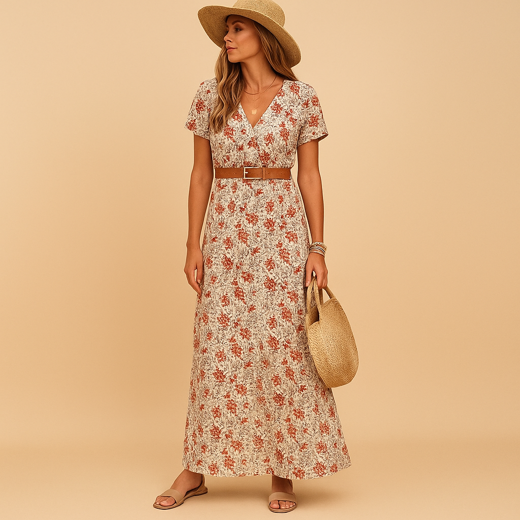 Milou Women's V-Neck Maxi Dress with Belt