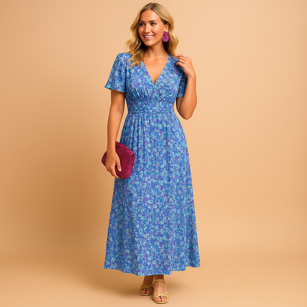 Isabella Women's Floral Print Maxi Summer Dress with V-Neck