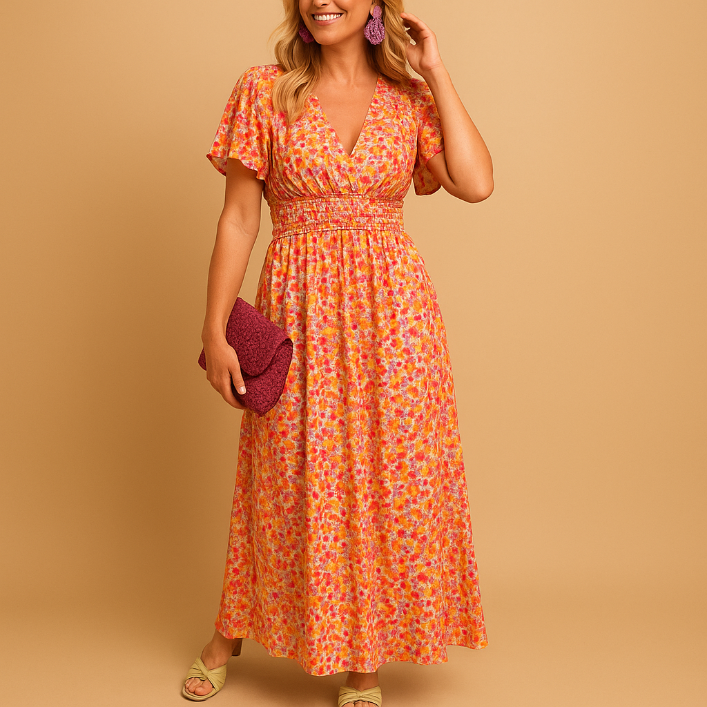 Isabella Women's Floral Print Maxi Summer Dress with V-Neck