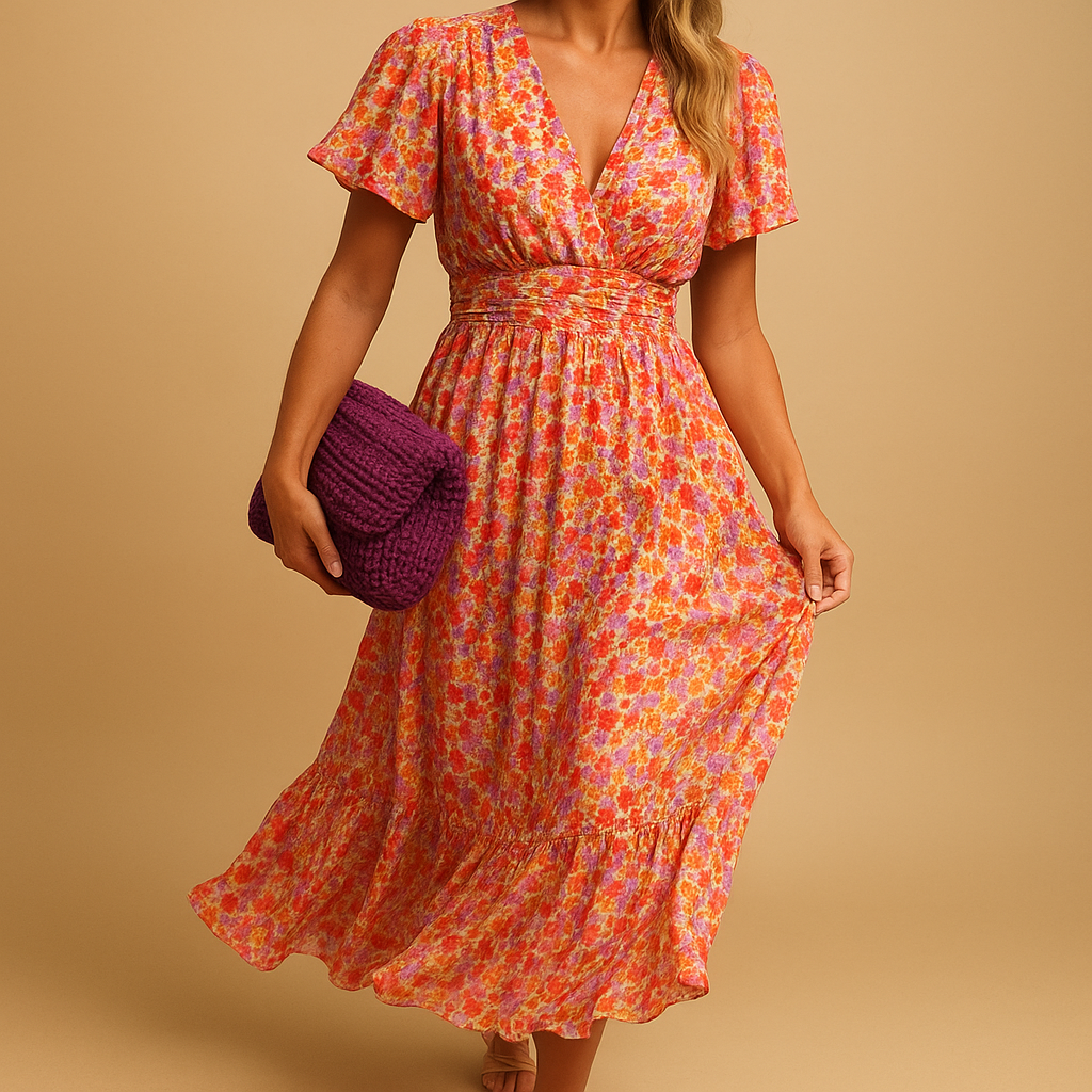 Isabella Women's Floral Print Maxi Summer Dress with V-Neck