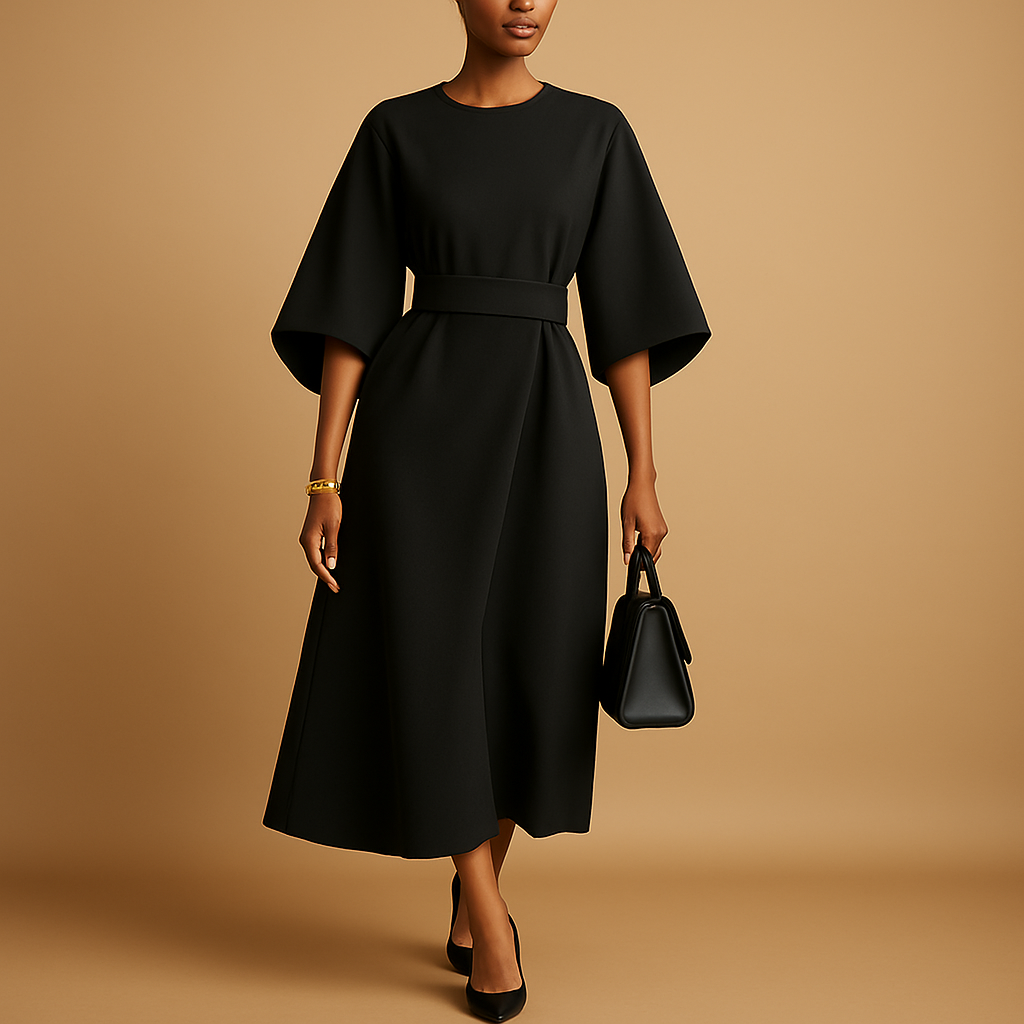 Women's A-Line Midi Dress with Tie Waist | Yente