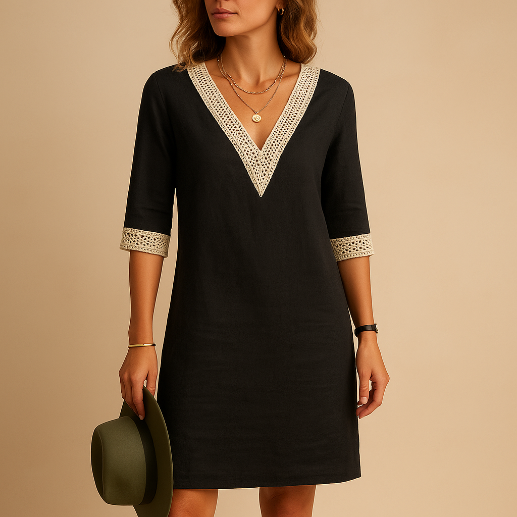Elvira Women's Summer Dress with V-Neck and Lace Accents